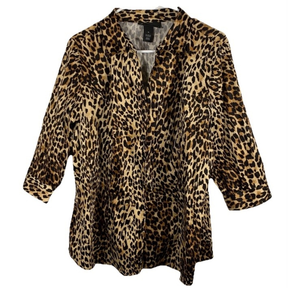 Lane Bryant Leopard Button Down Up Shirt Collar Sz 18 Mob Wife Cotton Work EUC